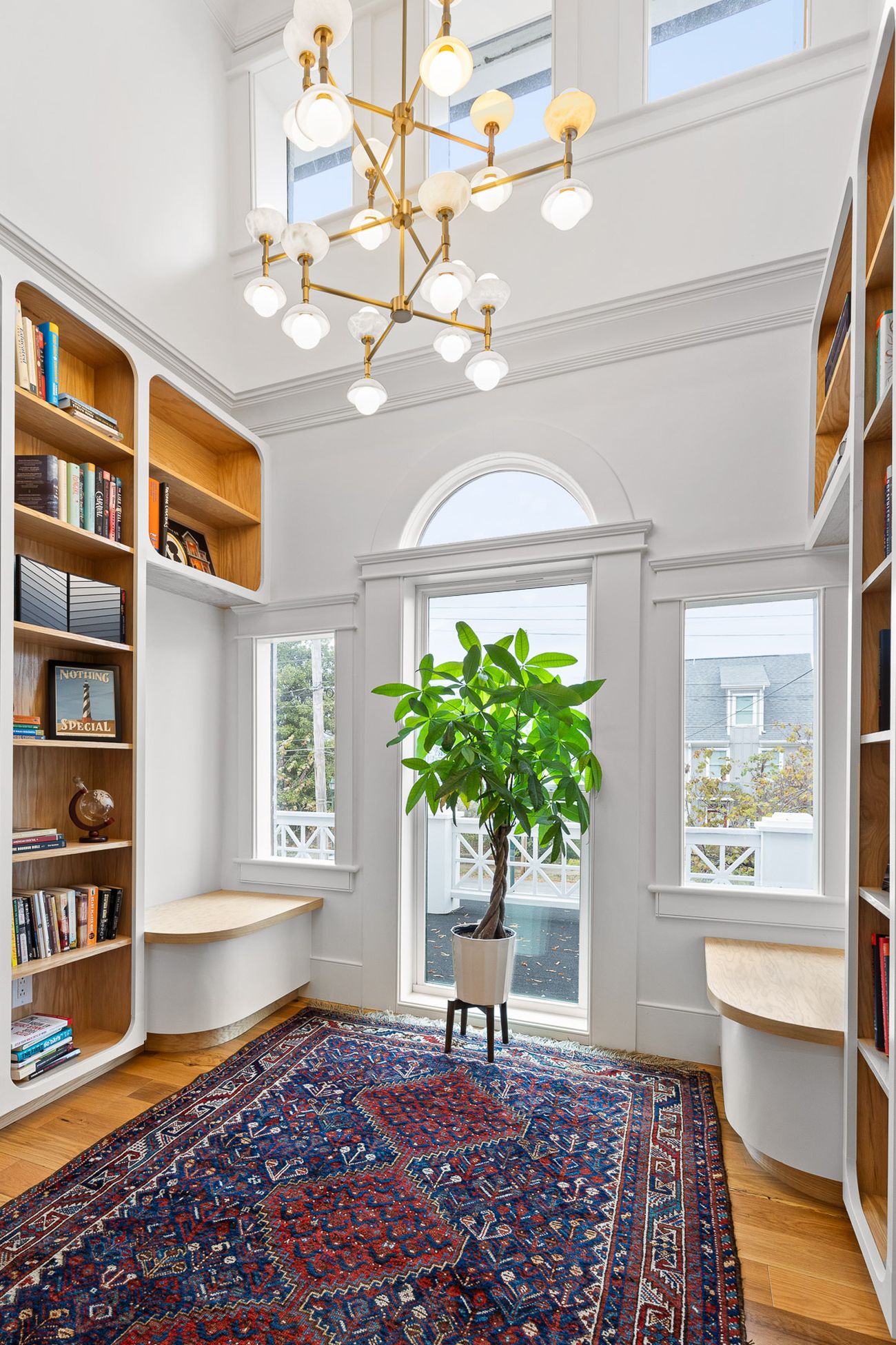 Custom timber shelving and built-in cabinetry